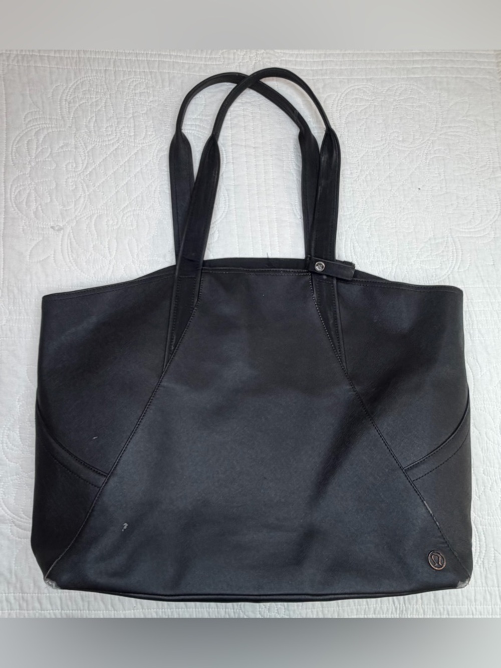 Lululemon Black Leather Tote Bag Large Shopper Handles Classic Shoulder